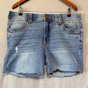 Democracy "Ab" technology Size 16 Distressed Denim Cutoff Short-Shorts Raw Hem